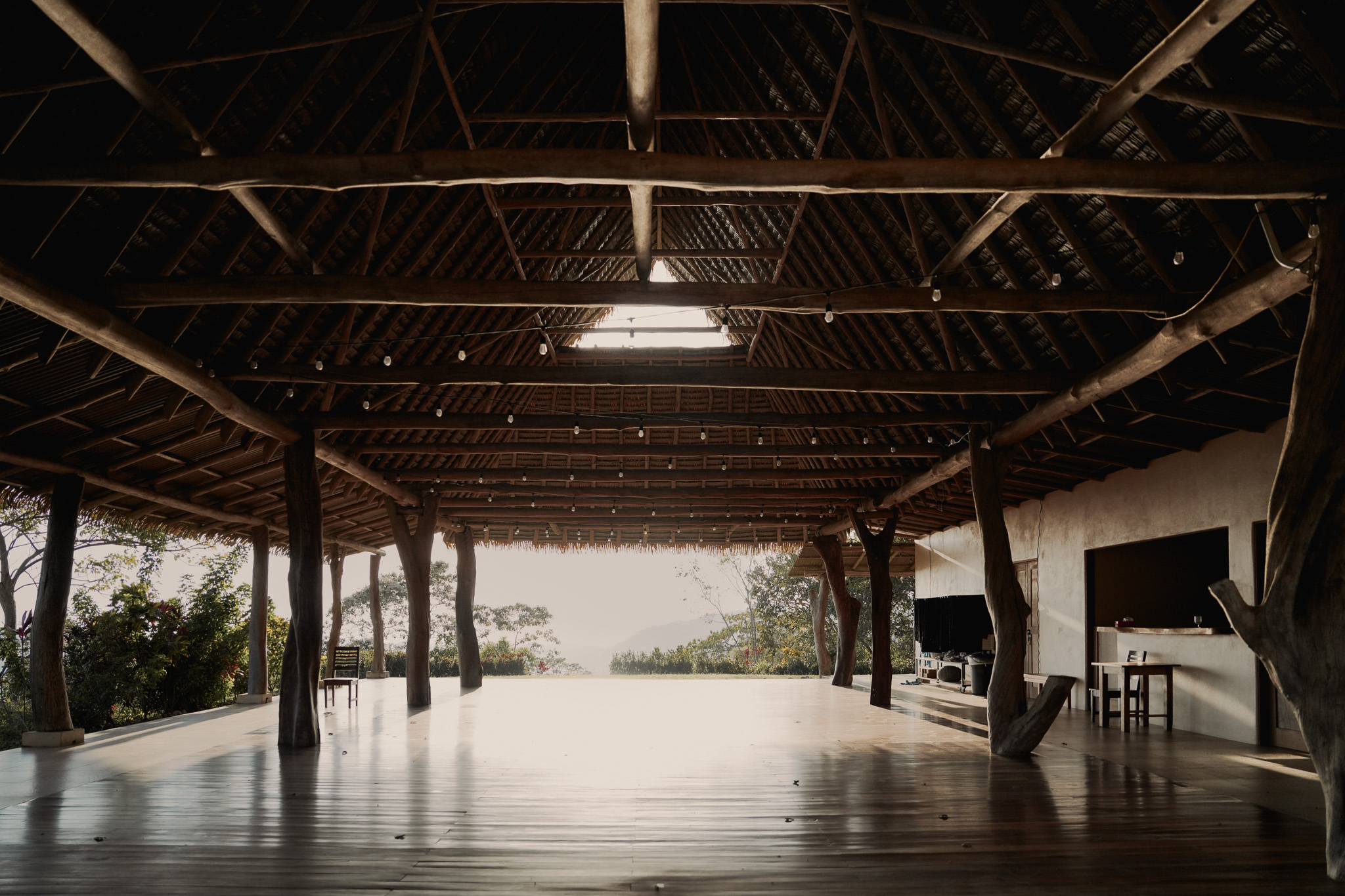 Open-air shala at sunrise
